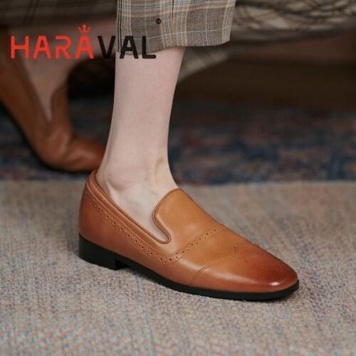 HARAVAL Women Pumps Shoes Low Heels Round Toe Elegant Fashion Mary Janes Casual Shoes Women Black Brown Classics Solid A267