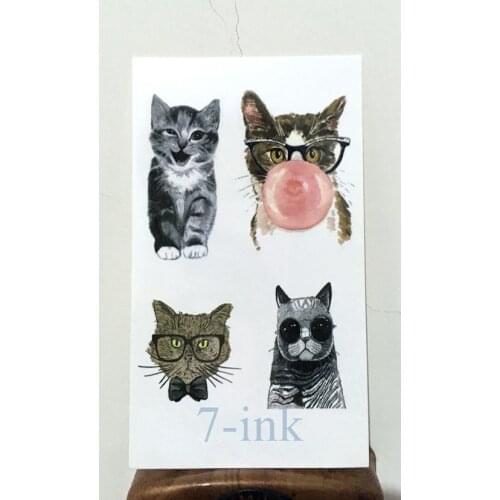 Waterproof Temporary Tattoo cute cat dog wear glassess tattoo Water Transfer fake tattoo for man women gril