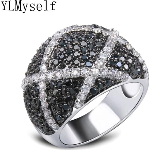 Wholesale jewelry fashion rings Jet and clear crystal bagues femme ringen lines design Black ring for women