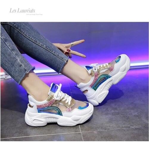 2020 Summer Women Sneakers Fashion Comfortable Casual Shoes Sequins Girl Graffiti Breathable Platform Shoes Woman Sandals