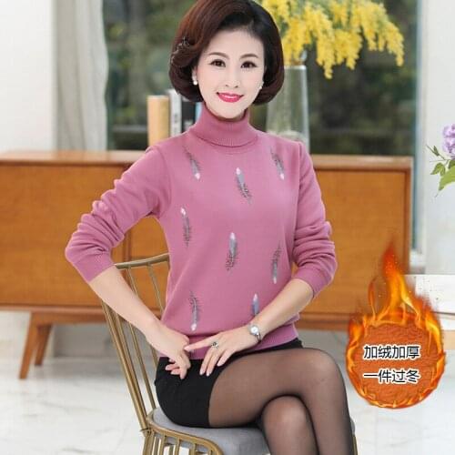 Womens Turtleneck Sweater Pullover Mother Knitted Sweater Middle-aged Winter Warm Bottoming Shirt Pullovers Casual Tops