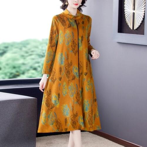 2021 Spring Vintage 3XL Plus Size Print Dress Autumn Casual Long Sleeve Knitting Midi Dress Elegant Women Bodycon Party Vestidos