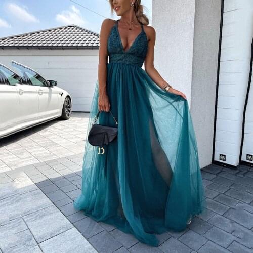 Sexy Sling Backless Women Weding Party Long Dress Elegant Solid Mesh Lady Walk Length Ball Dress Summer Femme Dinner Vestidos