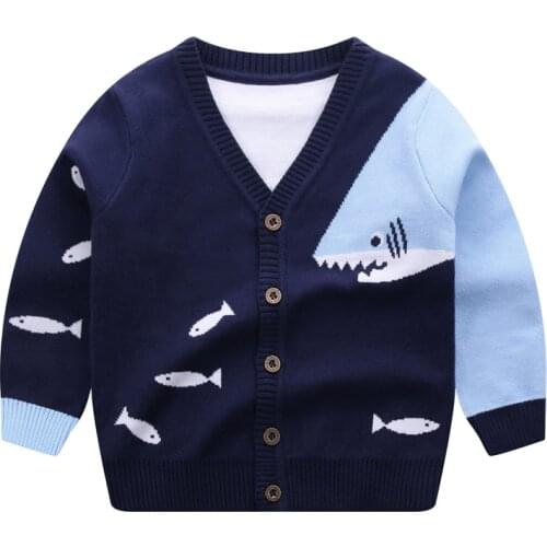 Winter Sweater Kids Cardigan Cotton Knit Cardigan Cartoon Sweater Shark Outerwear Sweater Baby Boy Clothes 2-6Year