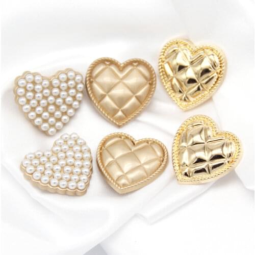 Heart Gold Metal Large Buttons For Clothing Coat Dress Sweater Vintage Decorative Buttons Wedding Sewing Accessories Wholesale