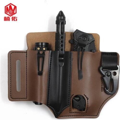 1PC Storage Leather Case PU Leather Tactical Leather Belt Case Knife Case Flashlight Tactical Pen EDC Tool Storage Cover