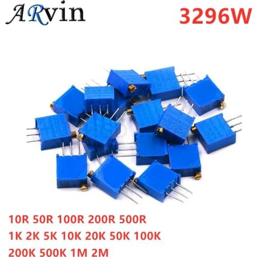10pcs 3296W 3296 50 100 200 500 ohm 1K 2K 5K 10K 20K 50K 100K 200K 500K 1M ohm 103 100R 200R 500R Trimpot Trimmer Potentiometer