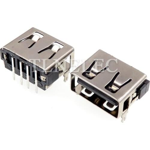 10pcs Type-A 4 Pins SMD USB 2.0 Famale Receptacle Connector Two Foot Fixed Port Insert Data Charge Plug Socket Jack Adapeter
