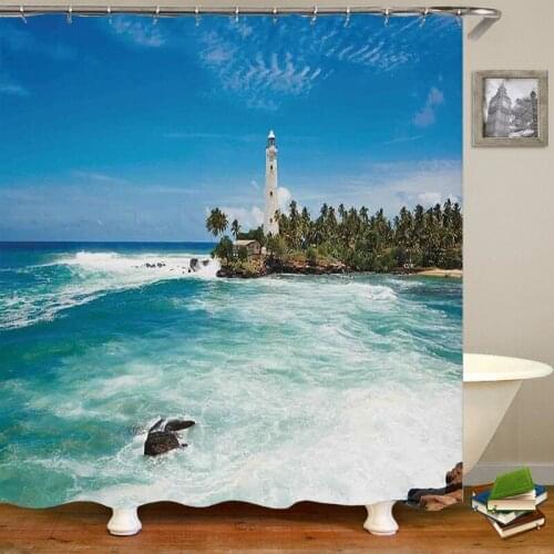 3DPrinted Sea Beach Waterproof Mildew proof Shower Curtain Fabric Shower Curtain Bathroom Shower Curtain12 Hook Bathroom Curtain