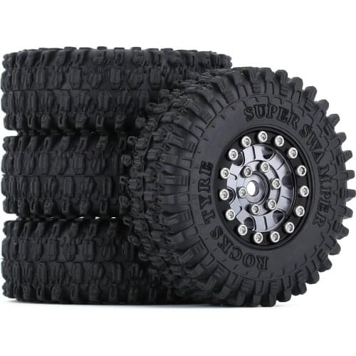 4Pcs Soft Rubber Terrain Tires&Metal Beadlock Rims for 1/24 Micro Crawler Axial SCX24 90081 AXI00002 Deadbolt Upgrade Parts