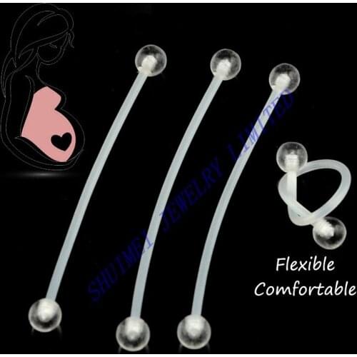 50pieces Bioplast Flexible Pregnancy Belly Button Ring Navel Bars Barbells Piercing Body Jewelry Stud 14 Gauge with Acrylic Ball