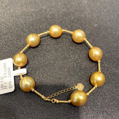 9.5-10.3MM natural gold pearl bracelet 18K yellow gold genuine luxury fine women jewelry free shipping rice shape