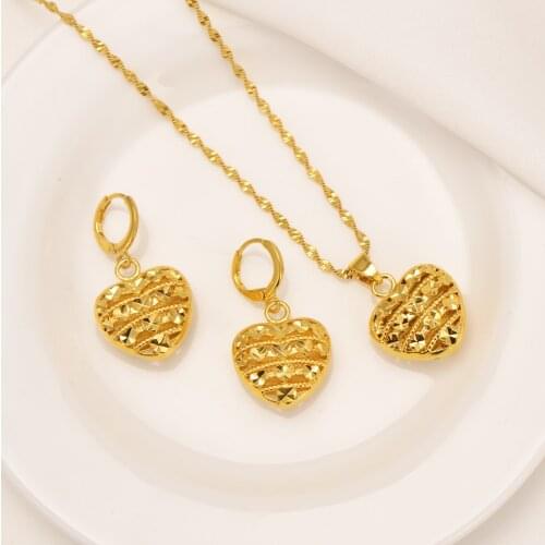 Bangrui Vintage Gold Color Heart Pendants Necklaces Earrings For Women New Design Wedding Jewelry Girlfriend Gifts