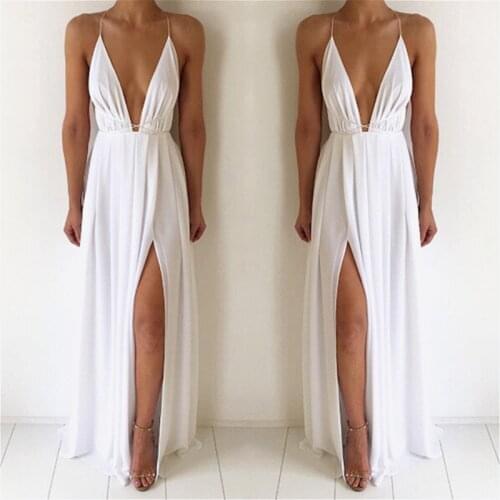 White Beach Sexy Maxi Dress Women Sleeveless Backless Boho Long Dress Bridesmaid Formal Summer Party Bandage Slit Dress Vestidos