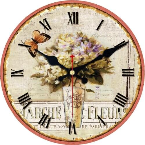 Silent Floral Wall Clock Non Ticking 10 Inch Peach Blossom Flowers Farmhouse Vintage Wooden Wall Clock Large Shabby Chic Rustic