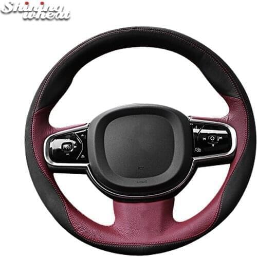 Shining wheat Black Chocolate Leather Car Steering Wheel Cover for Volvo XC90 2015-2017