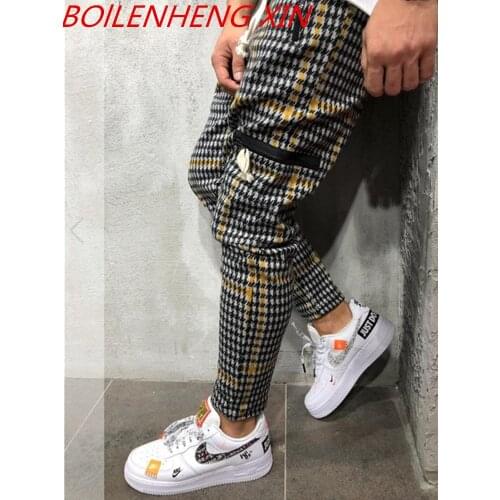 2021 Casual Plaid Ankle-Length Pants Men Trousers Hip Hop Jogger Pants Men Sweatpants Streetwear Mens Plaid Pocket Zipper Pants