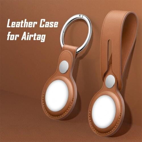 Leather Cover for Apple Airtag Case with Keychain Buckle Anti-Lost Protective Bumper Cases for Air Tag Locator Tracker Key Ring