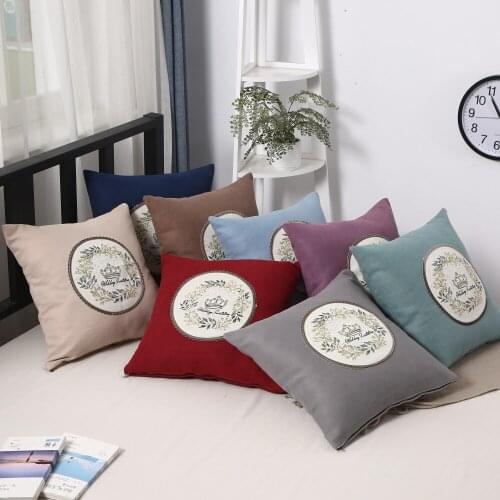 Home Decor Embroidered Cushion Cover Geometric Floral Canvas Blended Suqare Embroidery Pillow Cover European jacquard 45x45cm