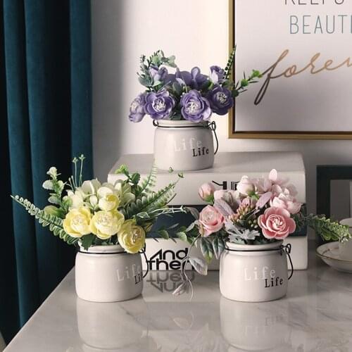 Nordic Hydrangea Ceramic Potted Plants Home Living Room Office Desk Decoration Artificial Flower Ornaments FZPJ031