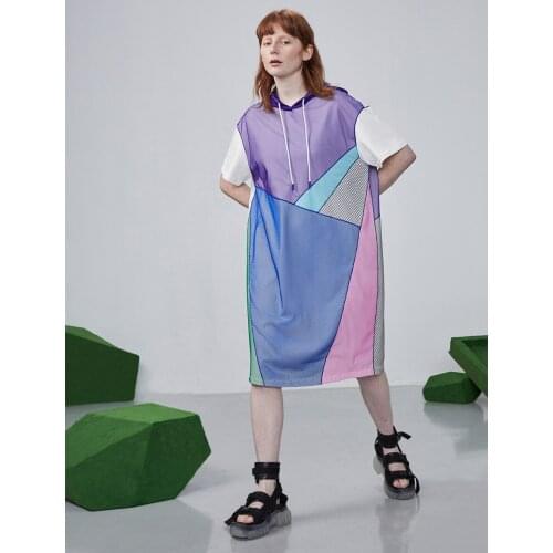 IRINACH203 2020SS NEW COLLECTION mesh patchwork short sleeves long hoodie dress women