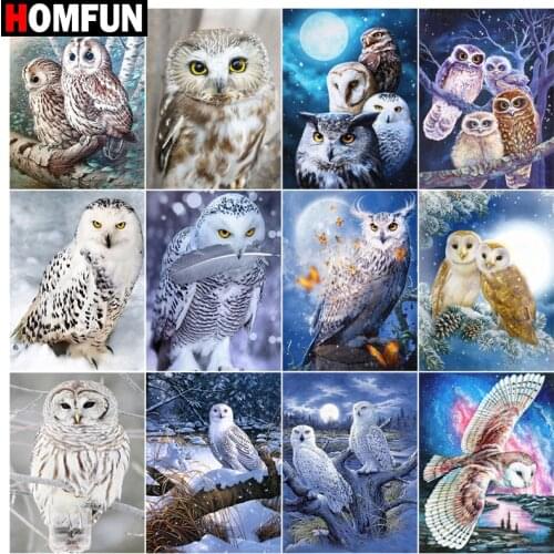 HOMFUN Diamond Painting Full Square/Round Diamond "Owl night tree" Pattern Embroidery Cross Stitch 5D Rhinestone Painting