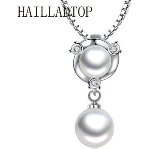 Classic Silver Plated Pendant Necklace Simulated-pearl Woman Luxury Jewelry Shining Crystal Jewelry Wedding Gifts luxury Collier