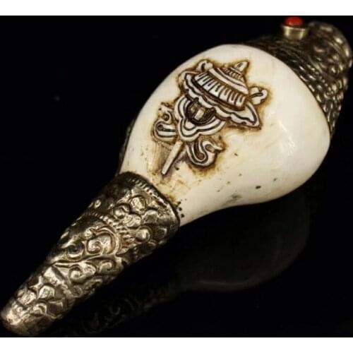 Chinese Tibetan Buddhism Collection Tibetan silver conch Instrument