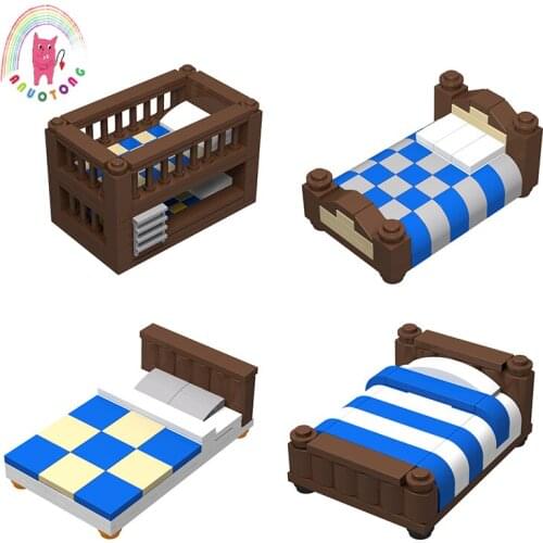 Small Particle Modern Building Blocks MOC Assemble Bed Single Bed Double Bed Upper and Lower Bed Home Compatible Model Bricks