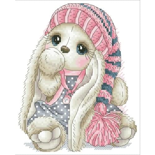 Rabbit wearing a wool cap cross stitch package cartoon cloth cotton thread embroidery DIY handmade needlework