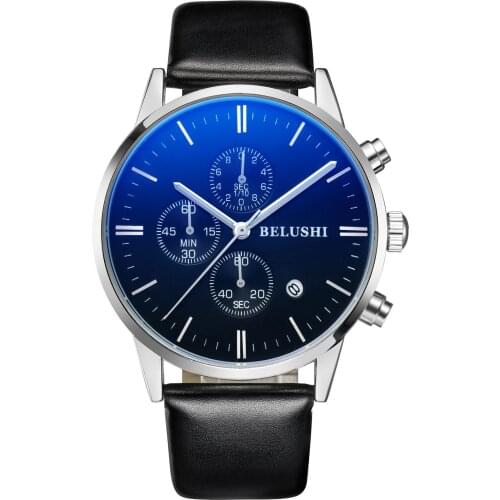 Multi-functional Waterproof Explosion Mens Watch Real Belt Three-eye E-commerce Platform Explosion Quartz Watch Fashion Watch