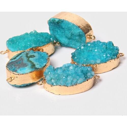 Trendy Natural Blue Quartzs Connector Geode Gold Color Irregular Bracelet Accessories Druzy Quartz Connectors Pendant Charm