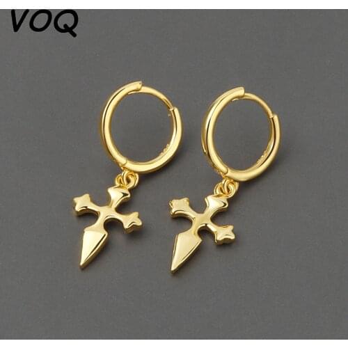 VOQ Fashion 925 Sterling Silver Jewelry Cross Vintage Stud Earrings for Women Girls Teen Gift Drop Shipping