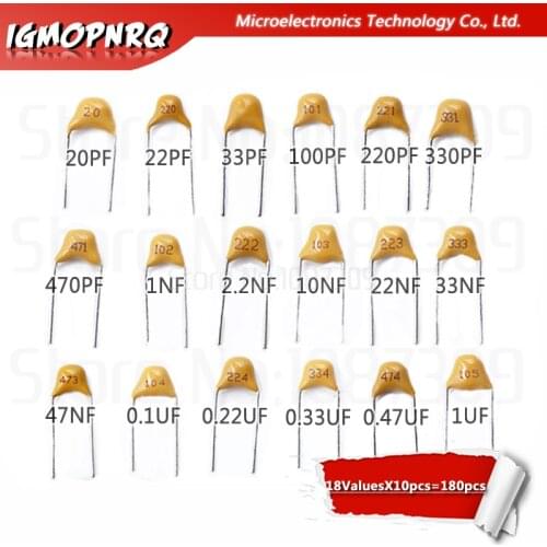 20PF-105(1UF) 50V 18ValuesX10pcs=180pcs Mono Monolithic Capacitors ,Monolithic Ceramic Capacitor Assortment Kit