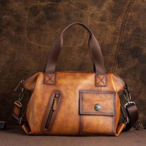 Retro Mens Leather Bag Oblique Satchel Recreational Multi-Functional High-Capacity Handmade Large Capacity Shoulder Bags