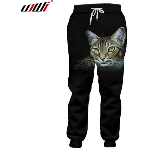 UJWI Man Creative New Pants Amber Eye Animal 3D Printed Interesting Beard Cat Oversized Unisex Sweatpants 6Xl