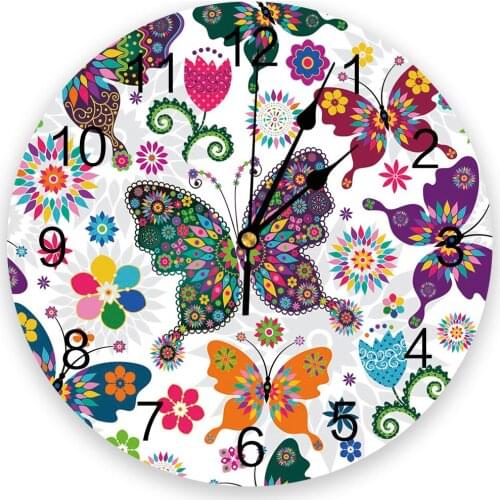 Butterfly Flower Art Floral 3d Wall Clock Modern Design Farmhouse Decor Kitchen Vintage PVC Round Clock Living Room Decoration