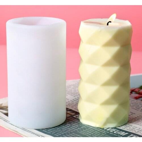 New Diamond Faceted Columnar Silicone Candle Mold for DIY Handmade Aromatherapy Candle Plaster Ornaments Handicrafts Soap Mould