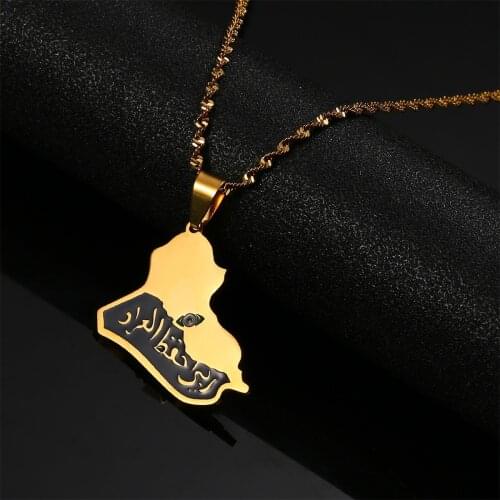 Stainless Steel Republic Of Iraq Map Pendant Necklace Trendy Maps of Iraq Chain Jewelry