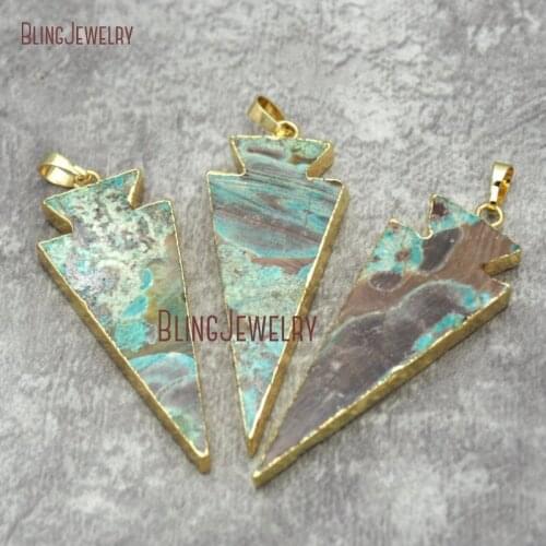 Ocean Jaspers Pendant Blue Brown Sediment Jaspers Gold Dipped Arrowhead Stone Pendant Two Bails Pendant 28x25mm PM26699