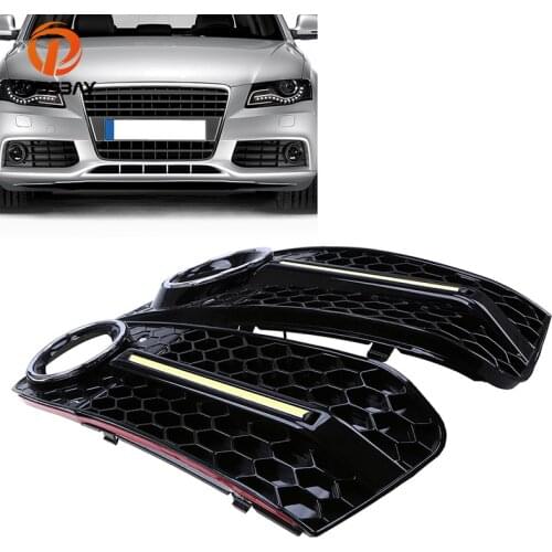 POSSBAY Front Lower Bumper Grilles for Audi A4/B8 2007/2008-2011 Pre-facelift LED DRL Daytime Running Lights Fog Light Cover