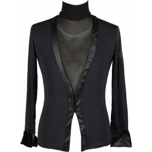 Sexy Latin Dancing Shirts For Male Black Cotton Long Sleeve Tops Adult Men Ballroom Professional Breaking Dance Clothes 10384