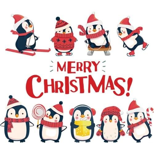 Merry Christmas Iron-on Transfers Patches for Clothing Vinyl Heat Thermo Stickers Applique Diy Penguin Patch Clothes Stripes