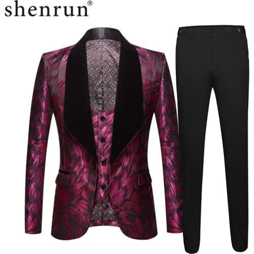 Shenrun Men Tuxedo Fashion Big Shawl Lapel Jacket Vest Pants 3 Pieces Wedding Groom Suits Stage Dress Costume Singer Host Dancer
