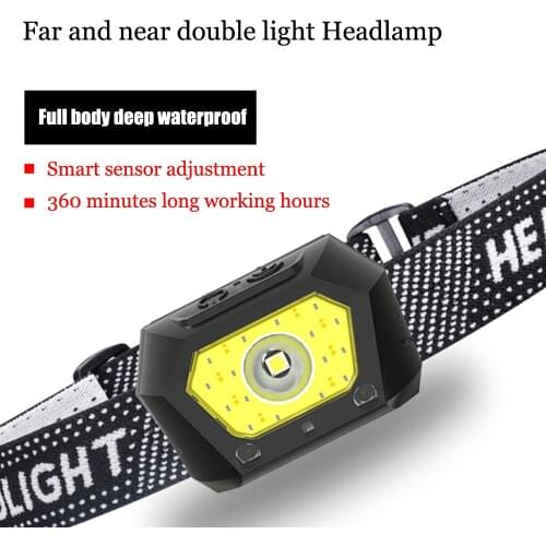 Super Bright Sensor COB LED Headlamp USB Charging With Power Display 5 Modes Headlight Built-in Battery Waterproof Head Torch