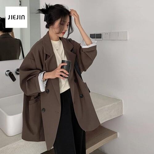 Loose Outerwear Women Black Suit Jacket Spring Summer Female Jacke 2021 Office Lady Elegant Chic Double Breasted Women Blazer