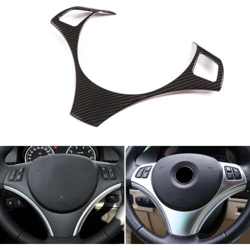Carbon Fiber Texture Car Styling Steering Wheel Panel Switch Button Frame Cover Trim For BMW 3 Series E90 2005 - 2010 2011 2012