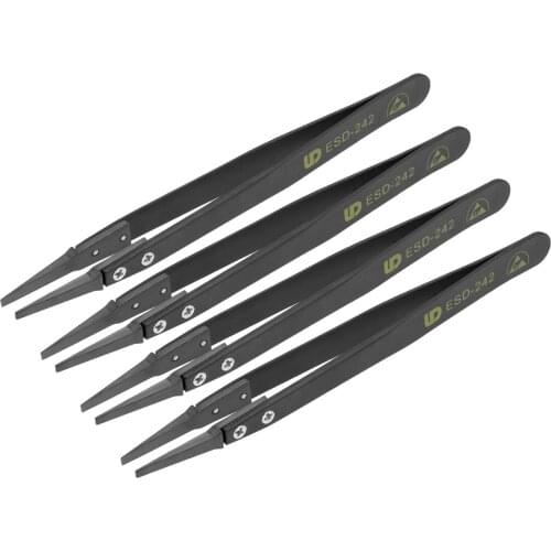 Uxcell ESD Precision Anti-Static Tweezers, Stainless Steel Flat Tip Tweezers for Craft Jewelry Electronics, 4 Pcs