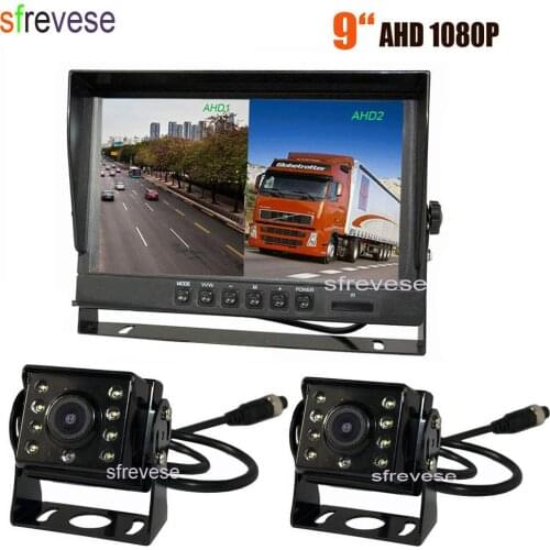 9" IPS HD SD DVR Recording 2CH Split 4Pin Car Rear View Monitor + 2x Waterproof AHD 1080P Reversing Backup Camera For Bus Truck