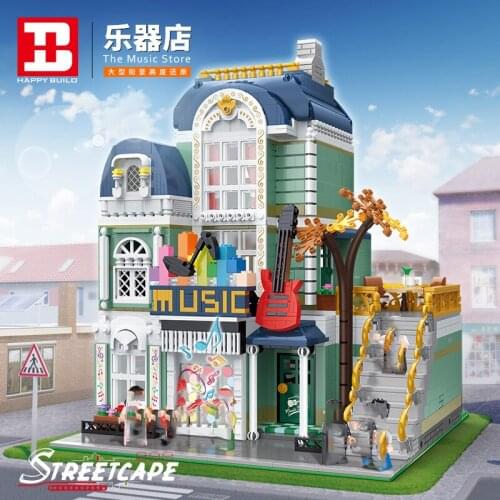 YC20008 Musical Instrument Store Modular MOC Street View Creative City Architecture Series Toy Building Blocks Childrens Gifts